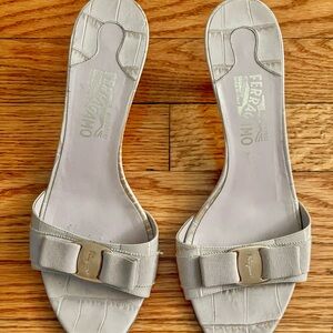 Salvatore Ferragamo Gray Sandals with Metallic Finish